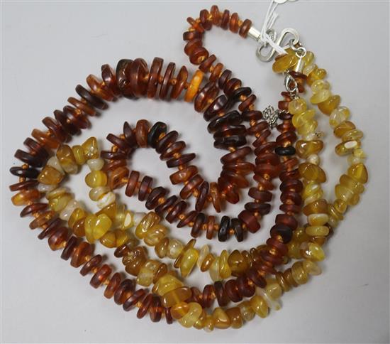 An amber necklace and an agate necklace.